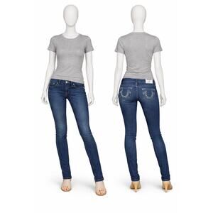 True Religion Stella Skinny 27 USA Low Rise Y2K Dark Wash Denim Jeans distressed